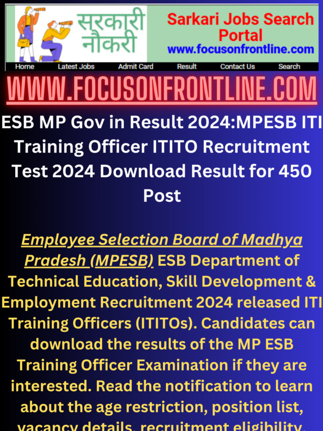 MPESB ITI Training Officer ITITO Recruitment Test 2024 Download Result for 450 Post